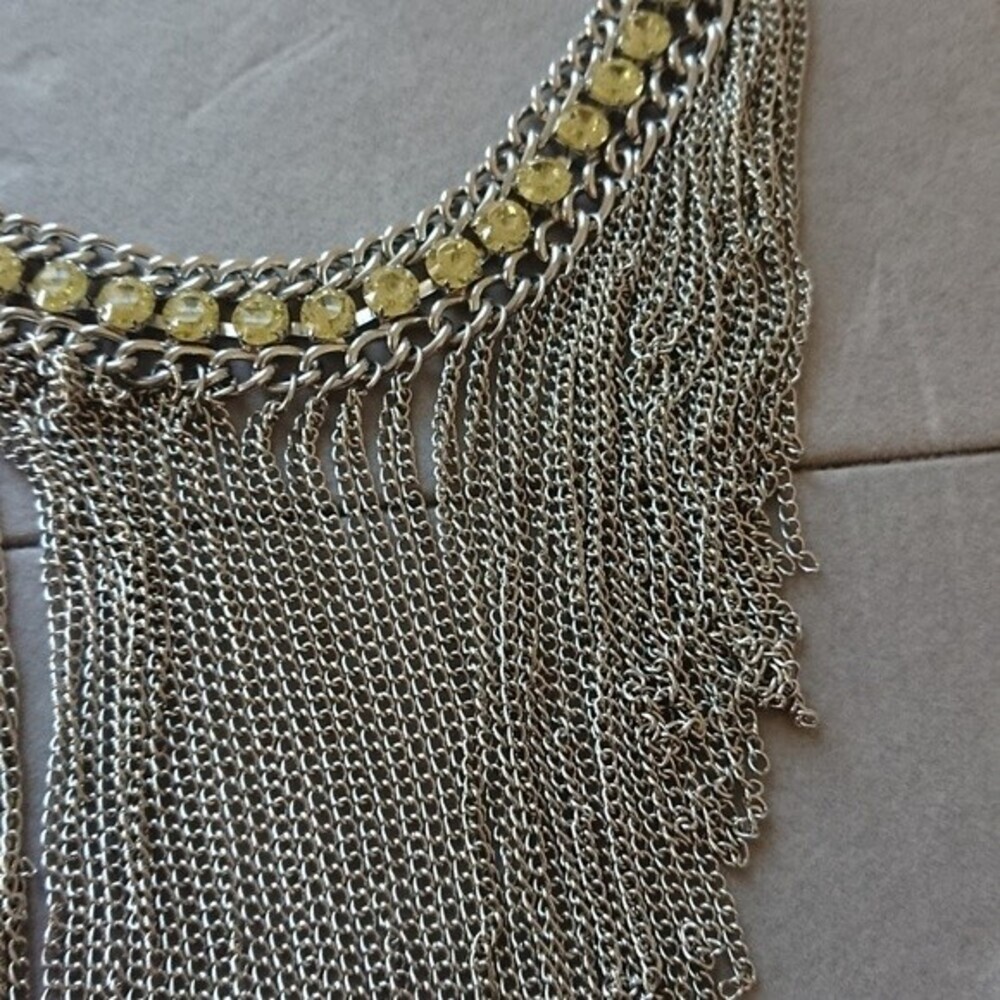 Yellow Rhinestone & Chains Statement Choker Neckl… - image 2